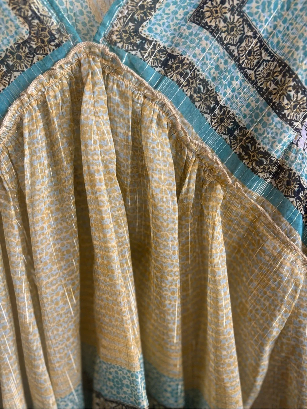 Free People Boho V-Neck Tunic in Mustard, Sage and Brown